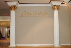 A photo of the decorative columns in the Music Hall Ballroom